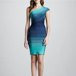 Herve Leger Blue/Navy Ombre One Shoulder Dress